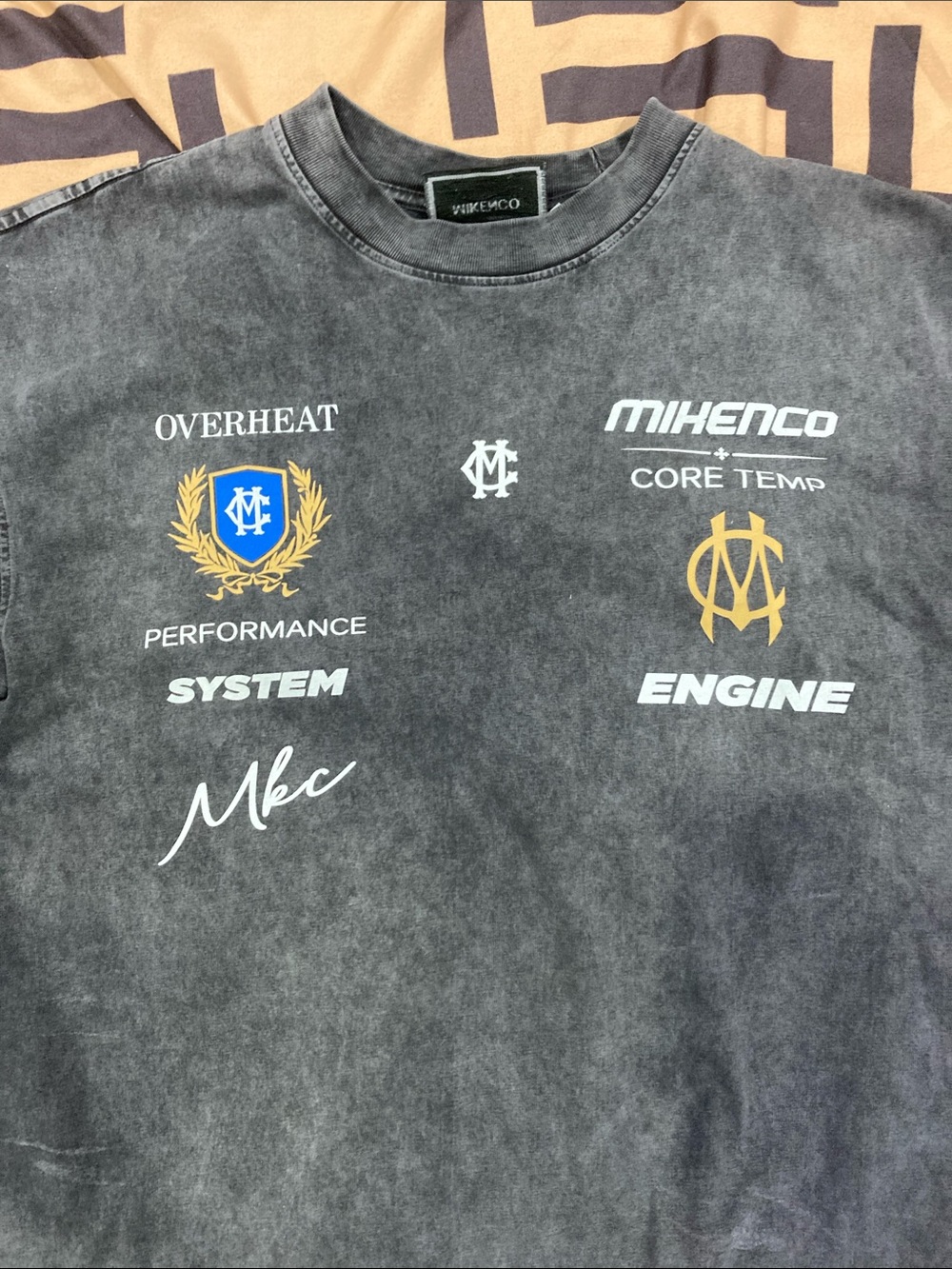 Miken Washed Gray Crewneck with White and Gold Graphic Logos